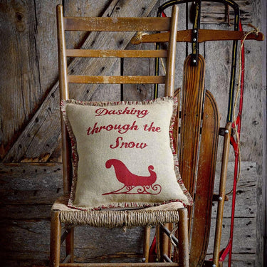 Natural & Red Burlap Sleigh Pillow 16x16 - The Fox Decor